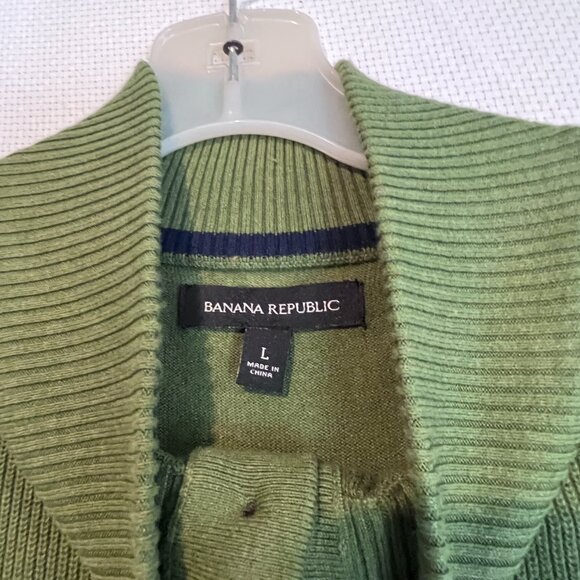 Banana Republic 1/4 Button Mock Neck Pullover Sweater Olive Green Knit Sz Large - Picture 2 of 11